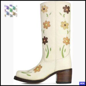 Women's Knee High Riding Boots Chunky Heel Square Toe Western Motorcycle Boots